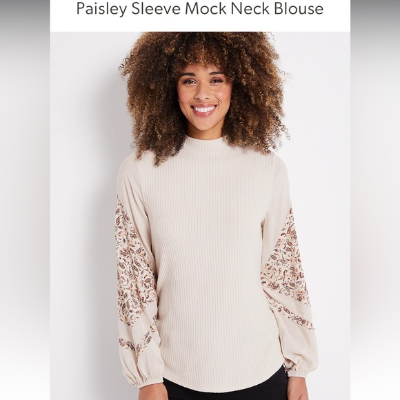 Maurices Paisley Sleeve Mock Neck Blouse - Size XS - Picture 1 of 6